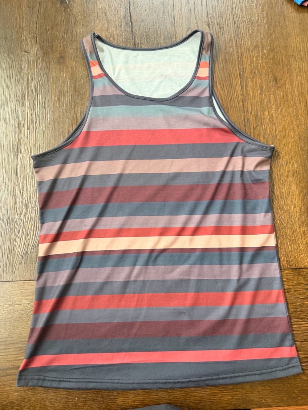 Men's Striped Tank Top — Multicolor (Red, Gray, Tan)